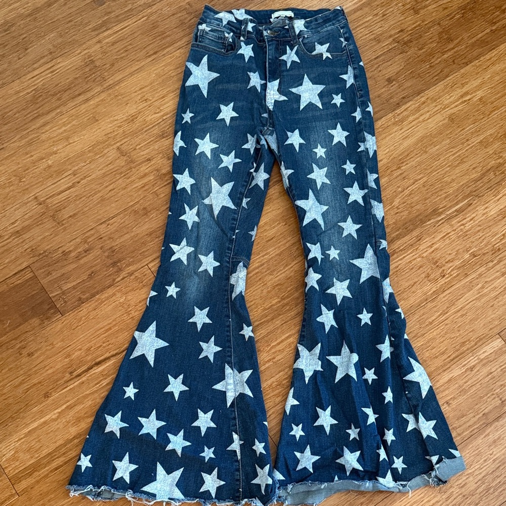 Turquoise Heaven star Flare Jeans size S stretchy in great shape